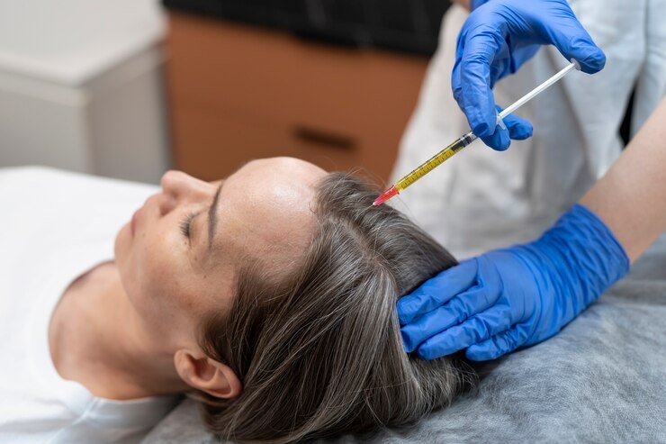 Specialist administering GFC hair growth treatment at Hues Aesthetic Clinic Madurai
