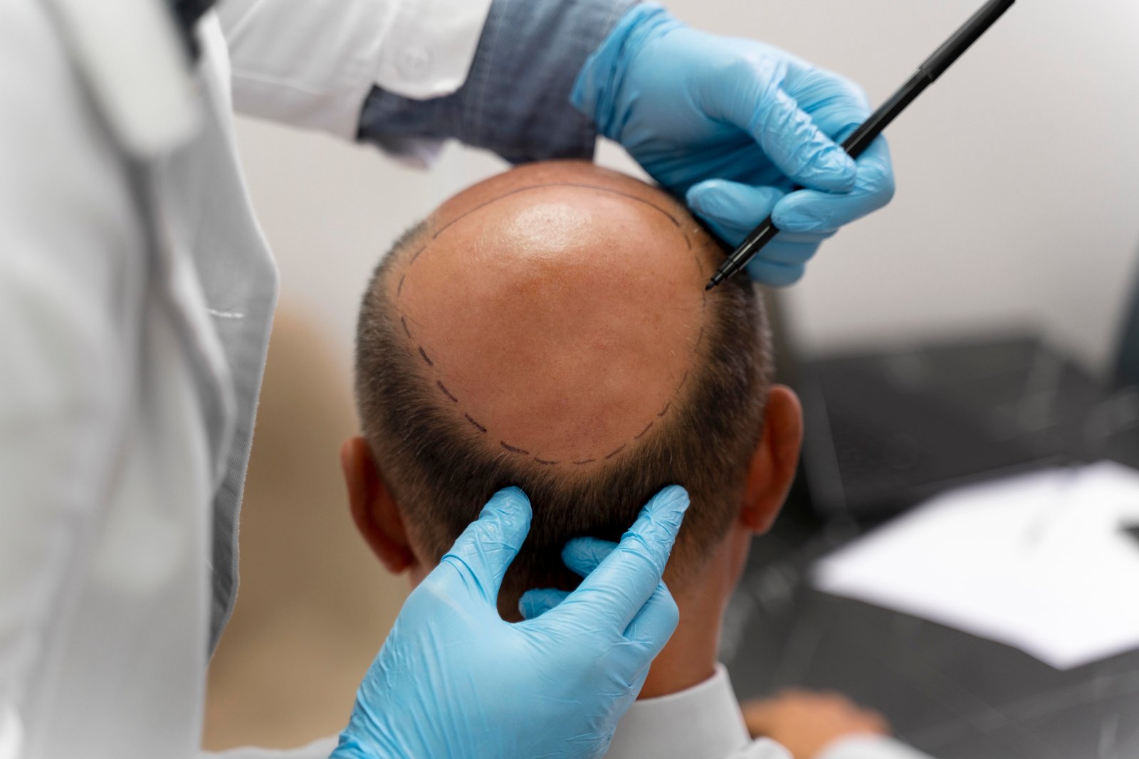 Specialist performing precise scalp micropigmentation SMP procedure at Hues Aesthetic Clinic Madurai